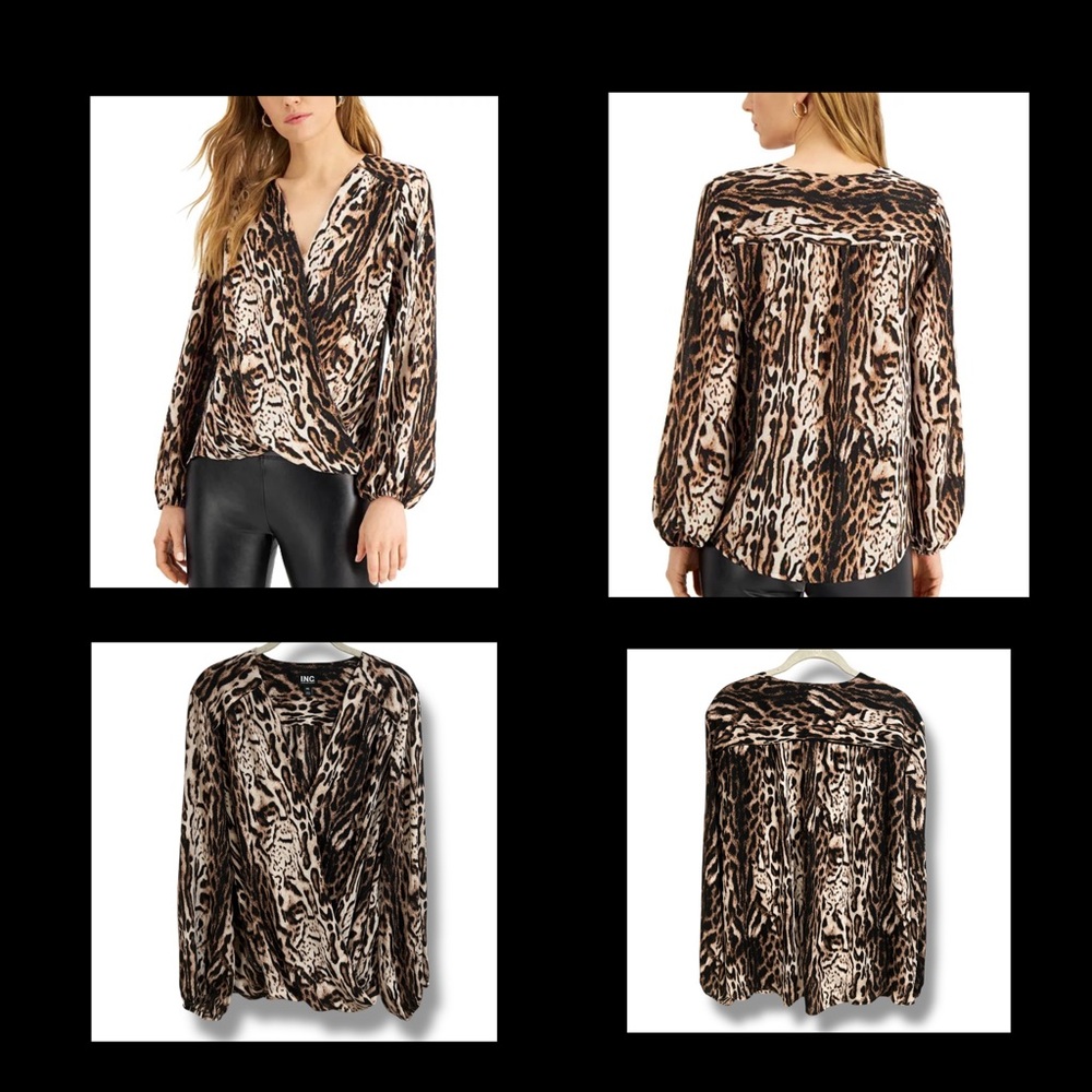 INC International Concepts Leopard Print  Surplice Blouse Size XXL ( NWOT)